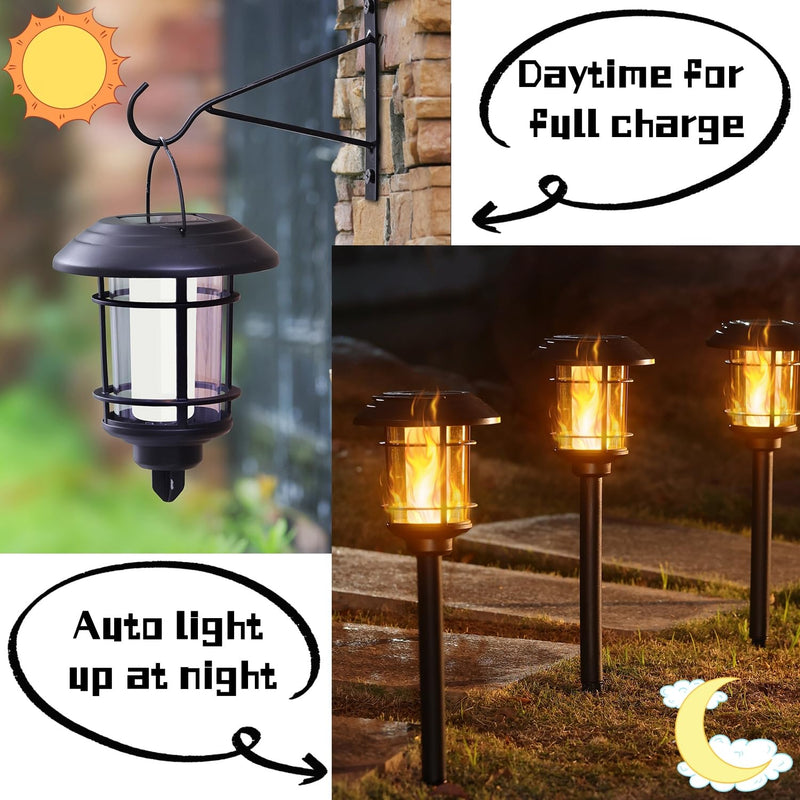 Dynaming 6 Pack Solar Flame Torch Lights Outdoor, Halloween Dual Use Flickering Flame Garden Light, Christmas Hanging Lanterns, Auto On/Off & Waterproof Lighting for Lawn Patio Yard Walkway Driveway Warm White