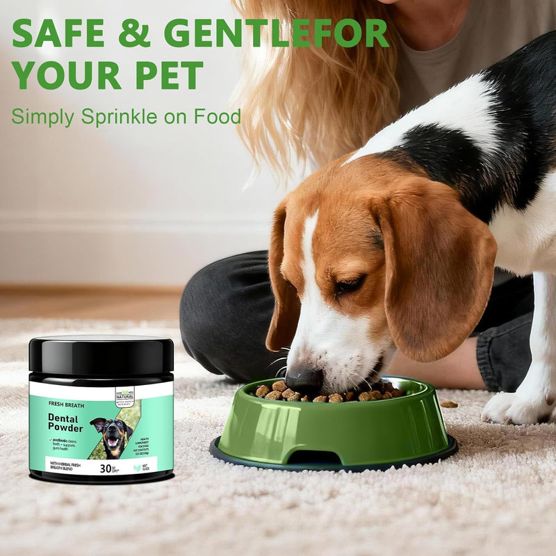 Dog Dental Powder for Plaque Removal - Gentle Dog Breath Freshener & Teeth Cleaning Powder Dental Care for All Dogs Green