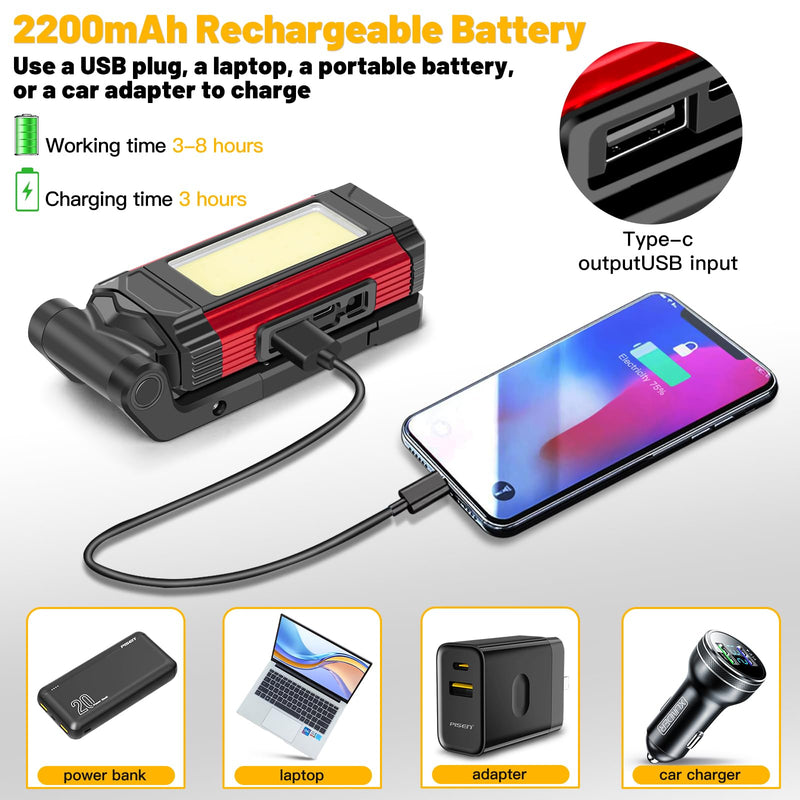 Rechargeable LED Magnetic Work Light 2 Pack, Portable Tool Gifts for Men, 7 Flashlight Modes with Kickstand and Carabiner, 360° Rotating Head and USB Charging for Camping, Hunting, and Car Repairs