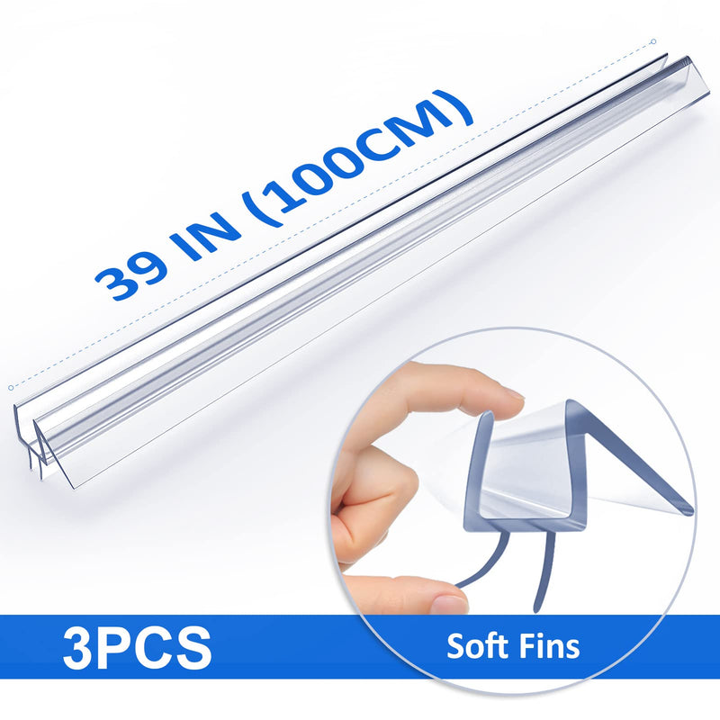 3Pack 3/8" x 39" Shower Door Bottom Seal - Shower Door Sweep - Frameless Glass Seal Strip - Stop Shower Leaks and Create a Water Barrier, 10MM 39" x 3/8" (3pcs)
