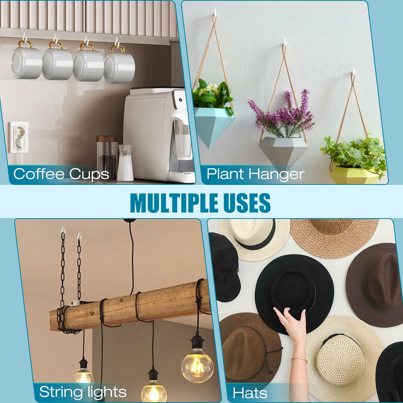 110Pcs Premium Screw Hooks, White Vinyl Coated Cup Hooks, 5 Sizes Hook Screws, from1/2 in Small Hooks to 1-1/2 in Ceiling Hooks Heavy Duty, Screw in Hooks for Hanging Plants, String Lights