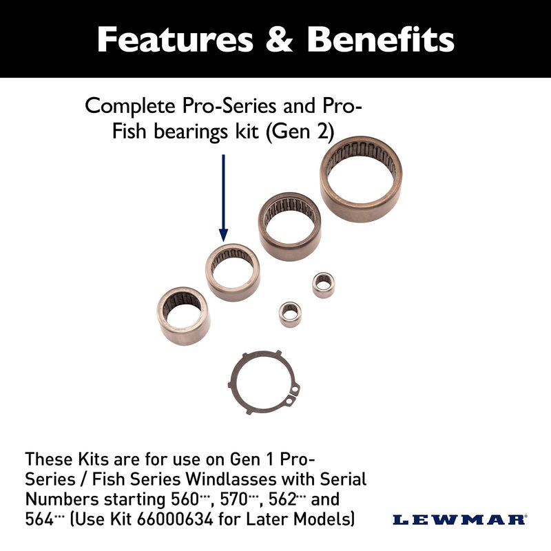 Lewmar Bearings Kit for Gen 1 Pro-Series/Fish Series Windlasses with Serial Numbers Starting in 560, 570, 562, 564-2020200908