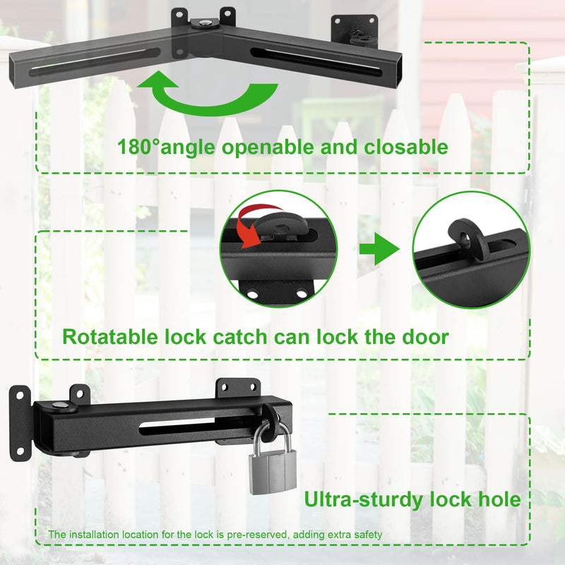 Flip Gate Latch Lock with Padlock Hole, Safety Door Bolt Latch Lock Heavy Duty Adjustable Door Latch, 8" Barn Door Lock, Suitable for Outdoor Wooden Fence, Swing Doors, Sheds, Patio Latches Black 1