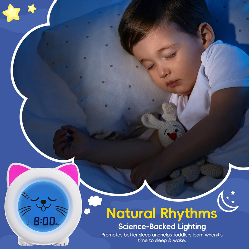 B&H Sleep Trainer Clock for Toddler - Rechargeable Kid Ok to Wake Clock, Cute Cat Girls Alarm Clock, Drop Proof, Night Light, Science-Backed Lighting for Peaceful Sleep and Ready to Rise Mornings White