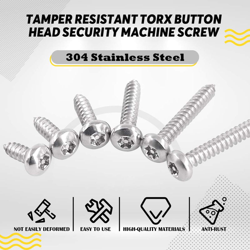 Hilitchi 50 Pcs #10 x 1-1/2” Stainless Steel Button Head Torx Sheet Metal Screws Security Silver Screws Anti-Theft Tamper Proof with Bit T25 #10 x 1 1/2"-50Pcs