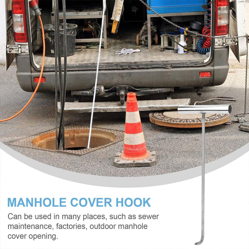 GANAZONO 2Pcs T-Hook Manhole Cover Lifter Pigtail Food Flipper Drain Cover Lifting Tool t Post Driver Rigid Sewer lid Hook Hooks for Keys Heavy-Duty Hook Puller Ceiling Stainless Steel 38X15.2CM - NewNest Australia