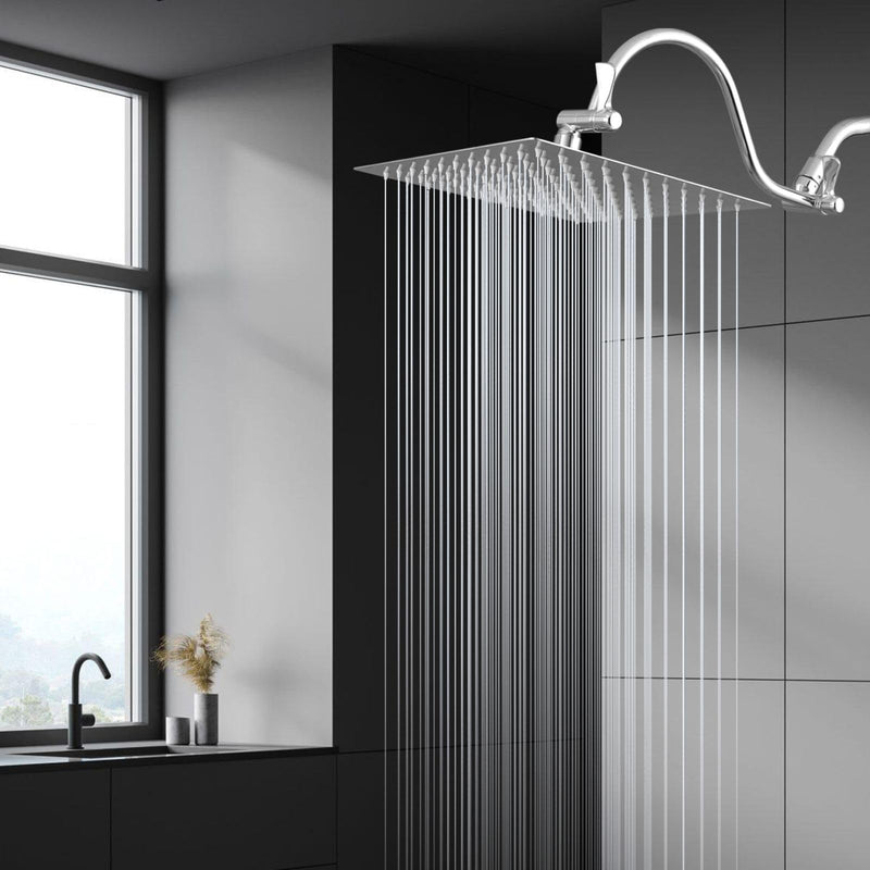 Voolan 10" Square Rain Shower Head with 14" Extension Arm, Adjustable Angle and Height, Stainless Steel Bathroom High Pressure Rainfall showerhead, 2.5GPM Chrome