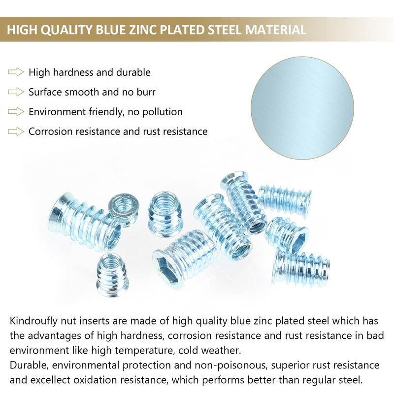 5/16"-18 x 25mm Threaded Inserts, Nut Inserts, Wood Inserts, Blue Zinc Plated Carbon Steel, 5/16-18 Threaded Inserts with Hex Wrench for Wood Furniture Screw, Total 26 Pieces, Blue Color 5/16"-18 x 25mm - NewNest Australia