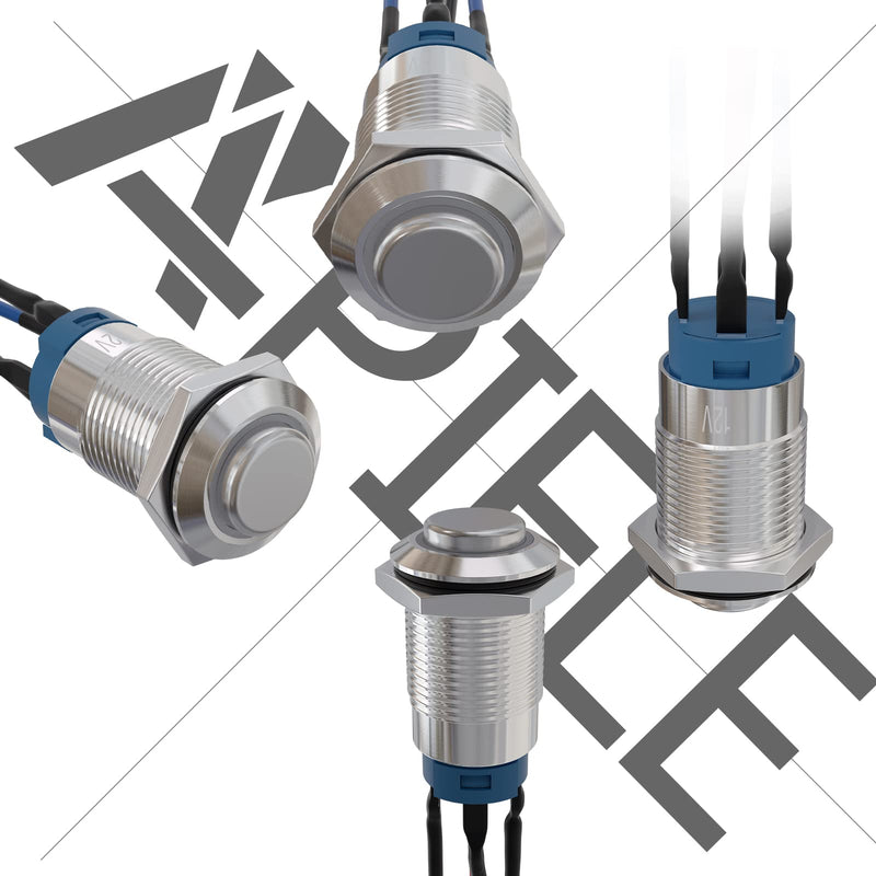 APIELE (Pcs of 2) 12mm Momentary Push Button Switch High Round Head Stainless Steel 1 Normally Open with Ring Led (Blue) Blue Silver Stainless Steel