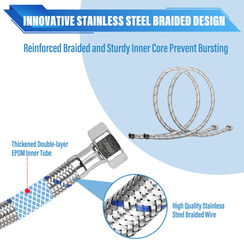 10 Pcs Faucet Hose Connectors, 3/8" Comp x 1/2" FIP Premium Braided Stainless Steel Water Supply Lines for Bathroom, Toilet and Kitchen Faucets (12 Inch) 12 Inch