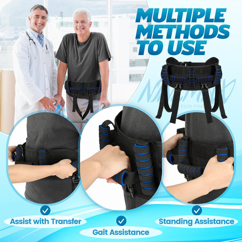 NINEMAX Gait Belt for Seniors, Gait Belt with Handles for Elderly, Medical Nursing Lift Gate Belts for Physical Therapy and Patients Walking Safety with Leg Strap and Quick Release Buckle (Blue)