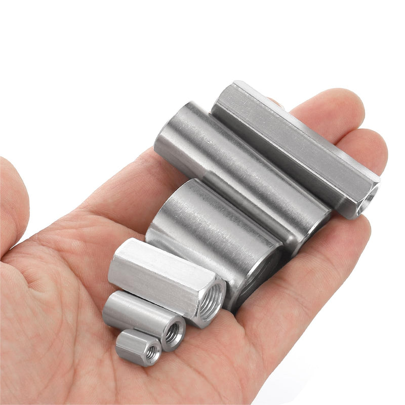 uxcell M8x1.25mm Round Coupling Nuts, 5 Pcs 304 Stainless Steel Connector Nuts Fasteners Rod Bar Stud 40mm for Industrial Construction Fasteners, Silver M8x1.25mm x 40mm
