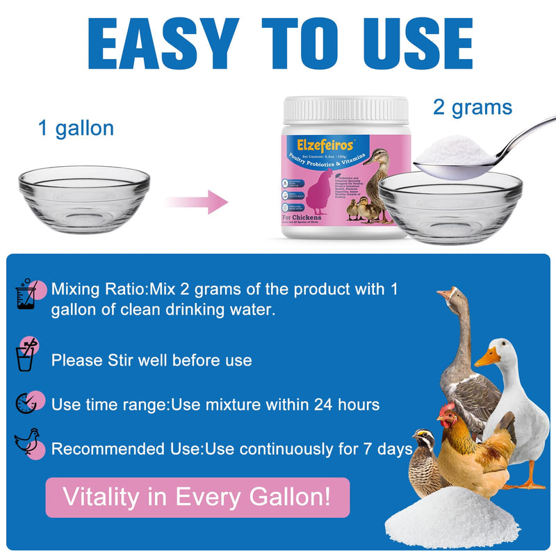 Chicken Probiotic & Vitamin Supplement for Immune Support & Egg Production,Digestive Aid and Hydration Support,Poultry Supplement for Chickens and Ducks and All Ages of Birds(5.3oz) 5.3OZ