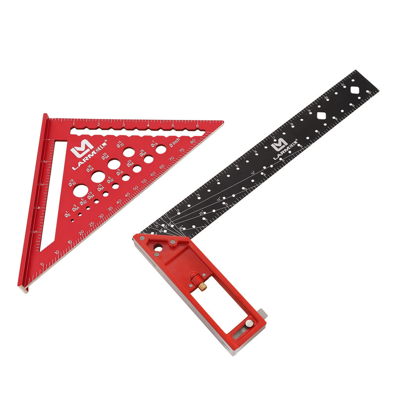 Rafter Square 7 Inch and Framing Square 12 Inch Carpenter Square Set, Square Tool Woodworking Square, Aluminum Square Ruler for Woodworking 2 Pack ruler set red