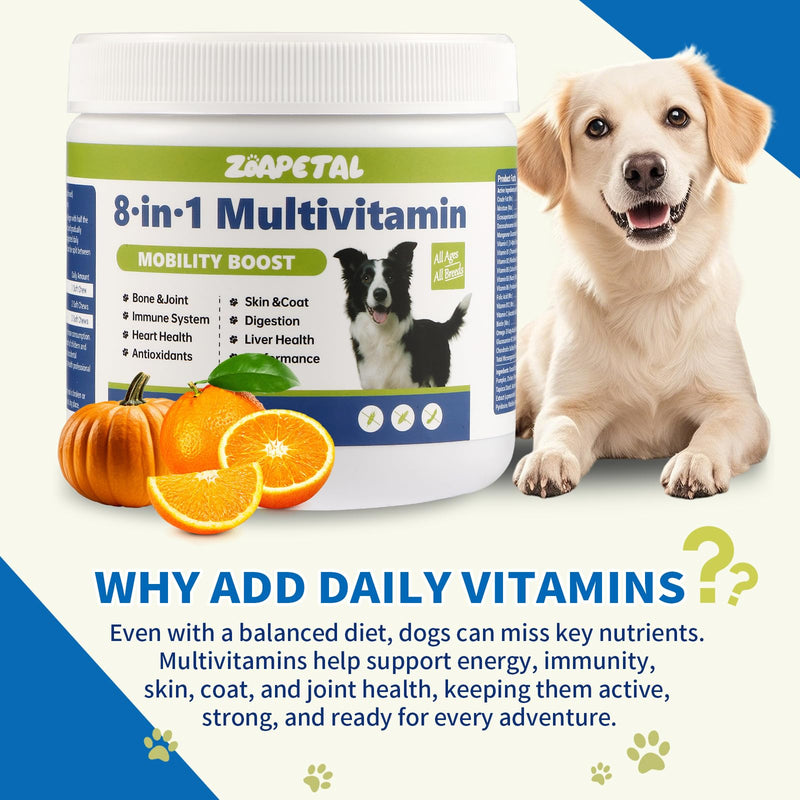 Dog Multivitamin Soft Chews – Glucosamine, Chondroitin, Probiotics & Omega-3 for Joint, Skin & Coat, Heart, Digestive & Immune Support – Chicken Flavor, 120 Soft Chews, ZOAPETAL