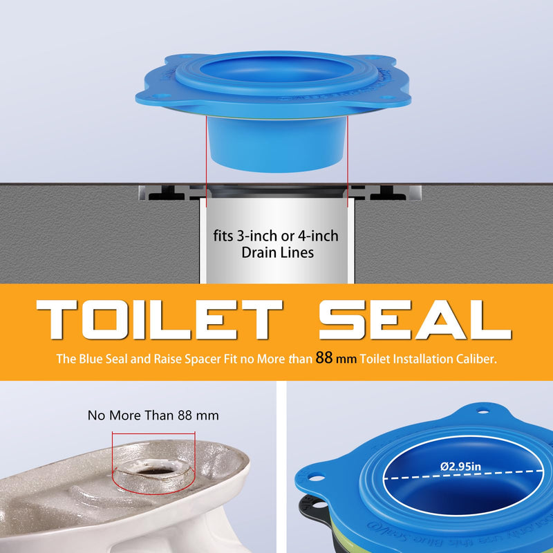 Toilet Flange Repair Kit, Universal Toilet Seal Parts For Wax Seal, Rubber Gasket Ring, Wax-Free Toilet Bowl Replacement kit Include Premium Nuts, Washers, 3.26Inch Bolts, Bolt Caps Blue