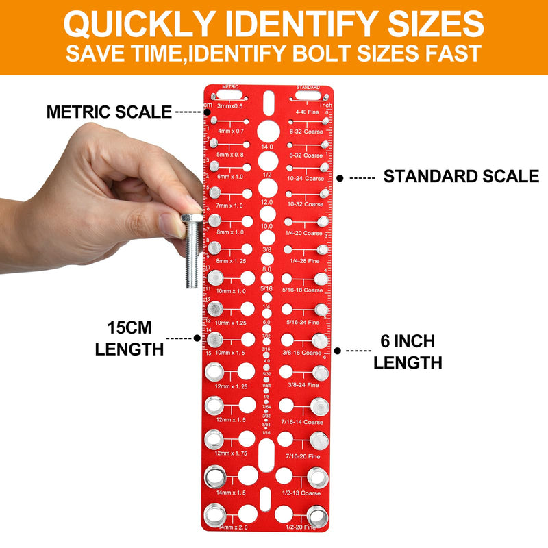 Thread Checker - 30 Nut & Bolt Thread Checker, Bolt Size and Thread Gauge 15 Standard and 15 Metric Sizes & 19 Drill Bit Gauge, Bolt and Nut Identifier Gauge for Easy Verifying Sizing