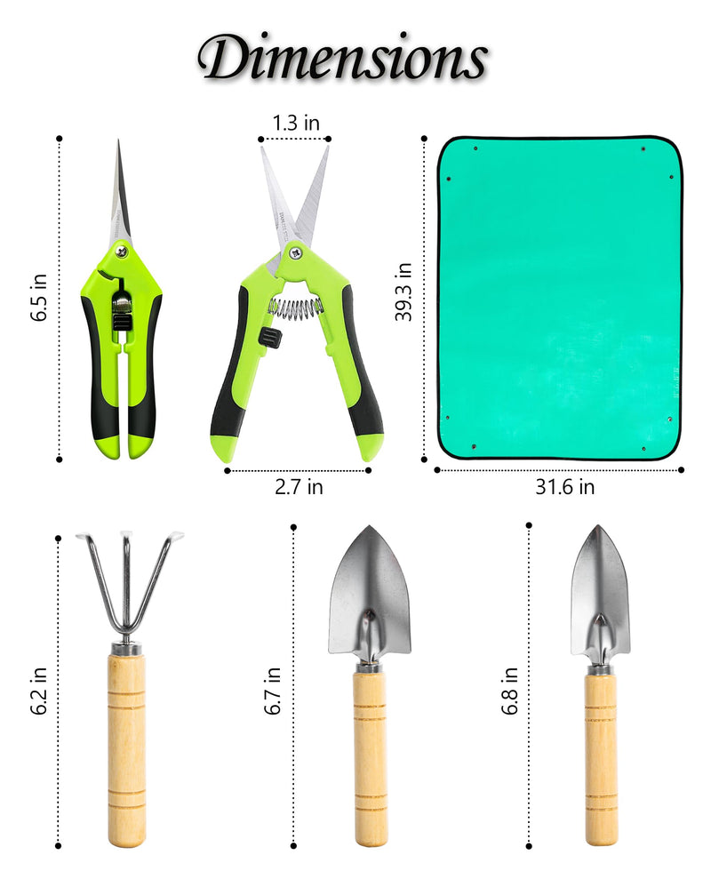 Plant Repotting Mat, 5Pcs Succulent Tools Mini Garden Small Gardening Tools Indoor, Pruning Shear Gardening Scissor, Hand kit for Bonsai, Cactus, Fairy, Houseplant Transplanting, Seedling Country Rustic Garden Tools