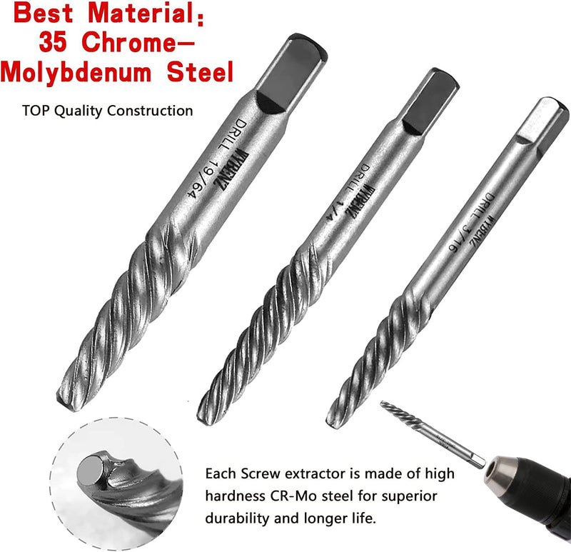 14Pcs Screw Extractor and Left Hand Drill Bits Set, Bolt Remover Reverse Cobalt HSS Steel Drill Bit for Remove Stripped Screws and Broken Bolts Extractor+Left Drill