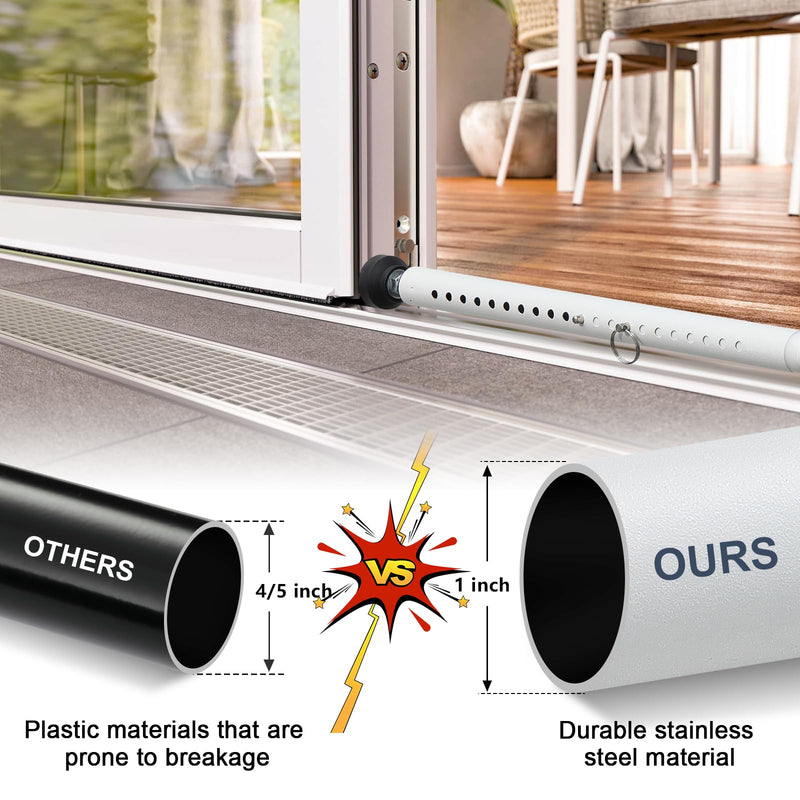 Sliding Door Security Bar，17.5-50 inch Adjustable Patio Door Security bar, Heavy Duty Window Security Bars Inside for Sliding Glass Door Home Apartment Bedroom(White) White