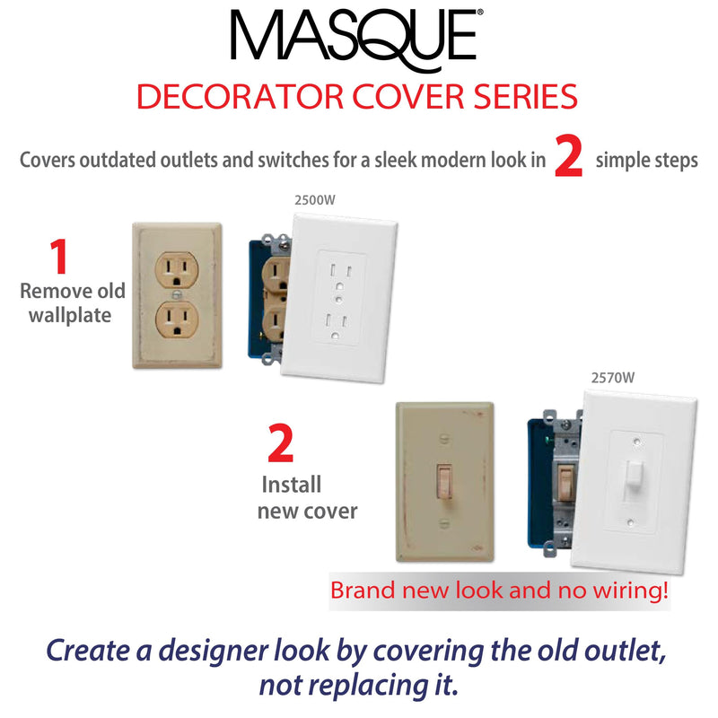 Taymac 2000W Masque 2000 1-Gang Decorator Style Wallplate, Paintable Duplex Outlet Cover, White (1-Pack) Cover 2000W