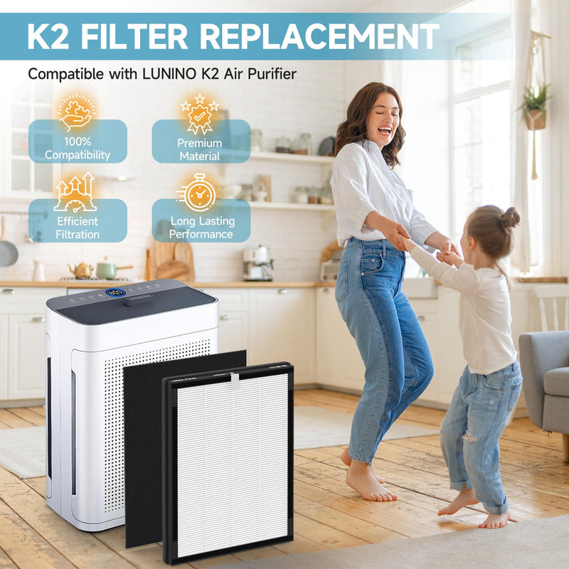 2 Pack K2 Replacement Filter Compatible with LUNINO K2 2 Pack