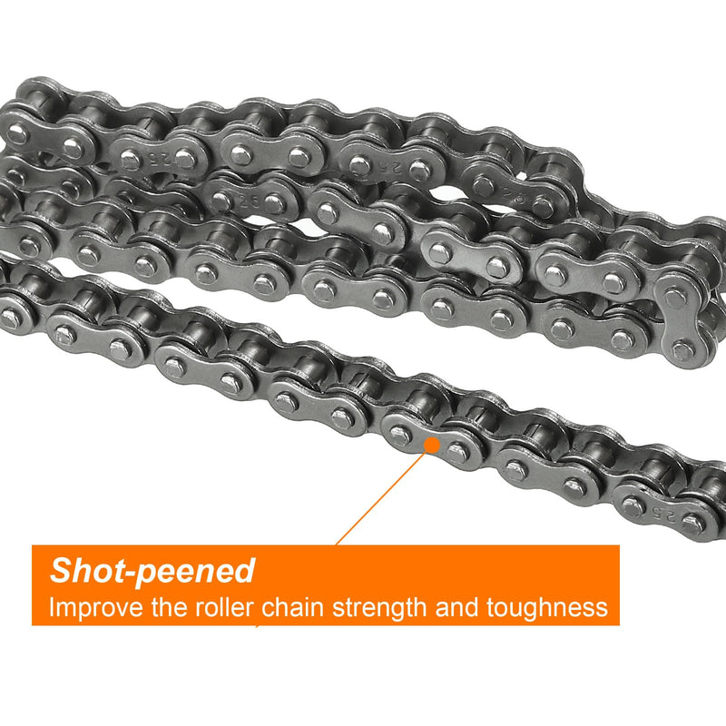 uxcell #25/04C-1 Roller Chain 3 Feet 1/4" Pitch Carbon Steel Roller Chains with 2 Free Master Connector Links for Mini Bikes, Motorcycles, 144 Links