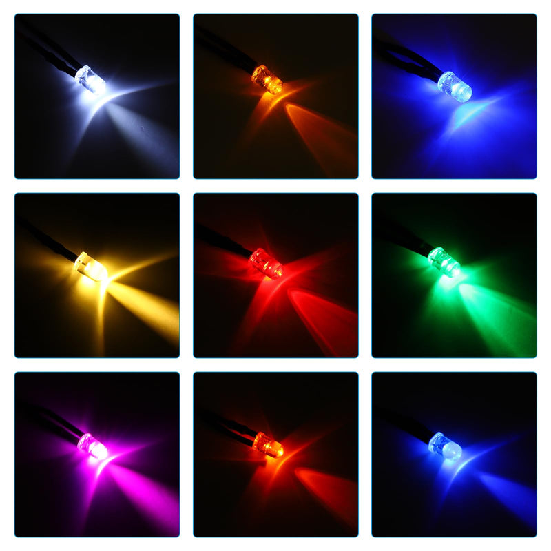 PATIKIL 5mm LED Diode Light, 12 Pcs 3V DC Pre Wired Mini LED Lights Bulb Light-Emitting Lamp for RC DIY Indicator Lighting, Red Light