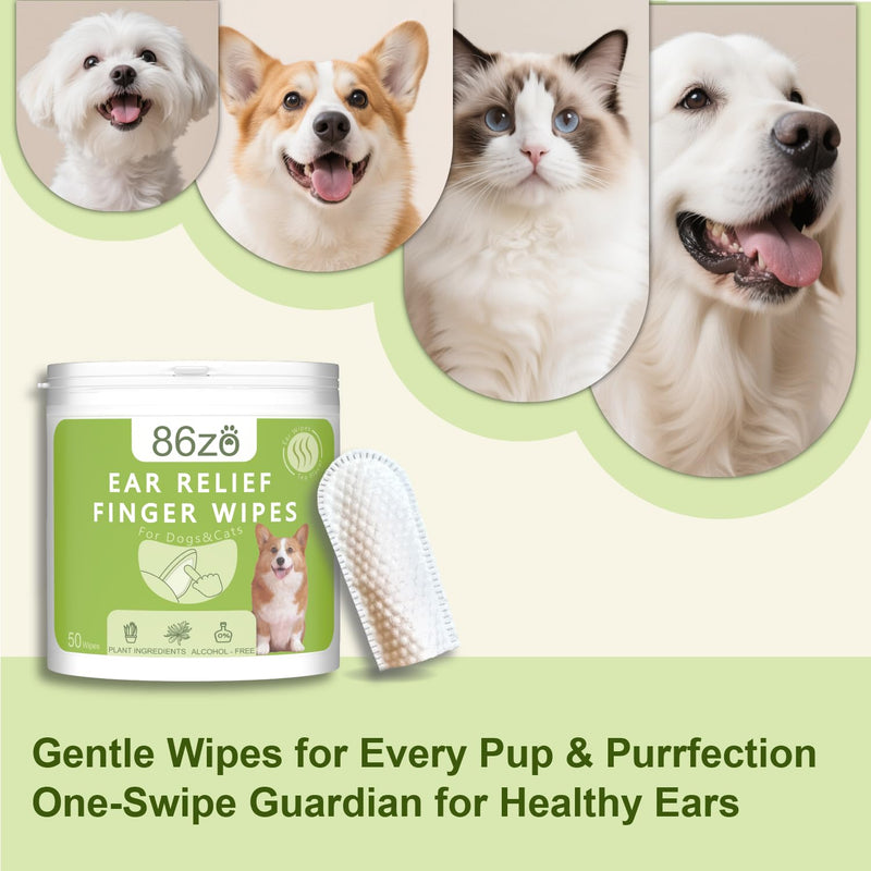 Dog Ear Finger Wipes for Dogs & Cats, Thicker Dog Ear Cat Ear Cleaner Wipes, Dog Ear Infection Relief to Relieve Ear Itching, Remove Ear Wax, Dirt, Smelly - Fresh Green Tea Scent