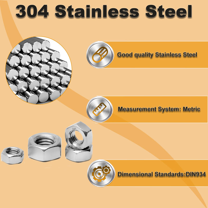 100pcs M5-0.8 Hex Nut, 304 Stainless Steel, M5 x 0.8mm Tiny Nuts Fasteners, Hex Drive, Metric, Right Hand, Small Replacement Nut