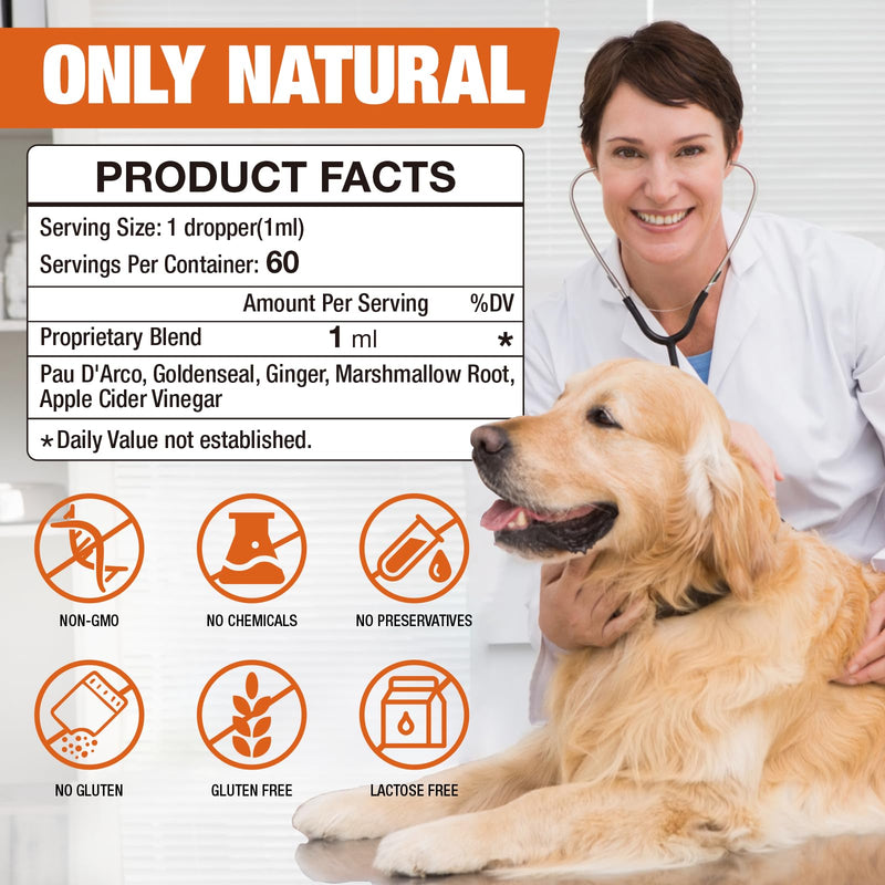 Dog Yeast Infection Treatment for Dogs - Natural Herbal Supplement for Itchy Skin Relief, Coat Support, Inflammation Reduction & Immune Booster - 60ml Yeast Drops for Dogs (Bacon Flavor)