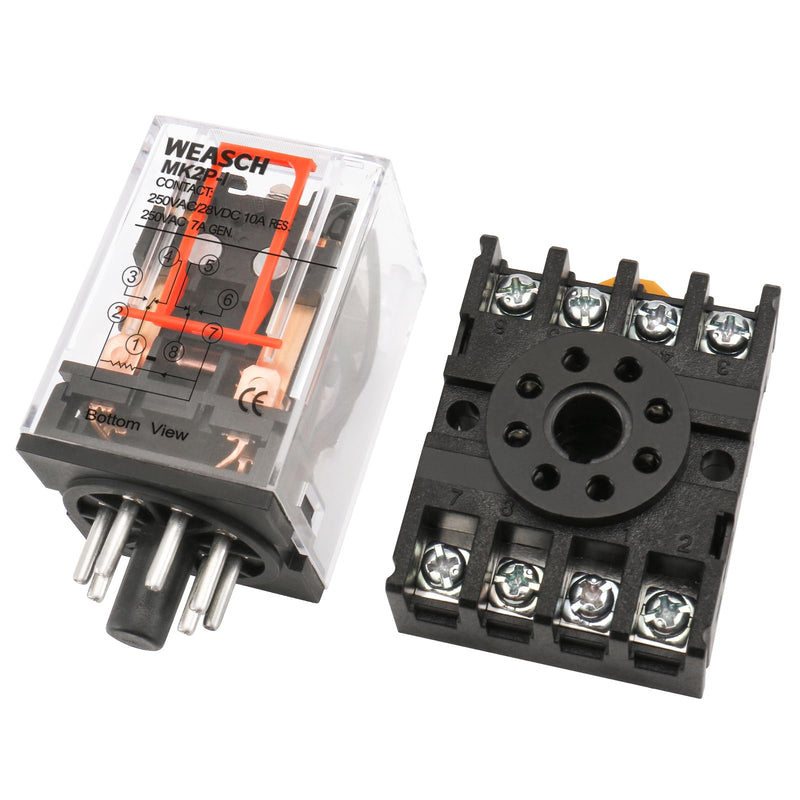 2Pcs Power Relay MK2P-I, AC 110V Coil, DPDT, 8 Pin, with Plug-in Terminal Socket Base PF083A (2) 2