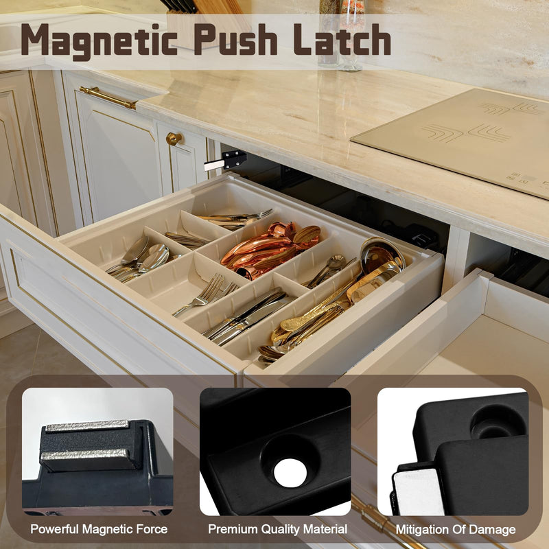 4 Pack Magnetic Push Latch Push to Open Cabinet Hardware Magnetic Touch Latch Door Push Release Latch Magnetic Drawer Push Catch Drawer Magnets, Black 4 Pack, Black