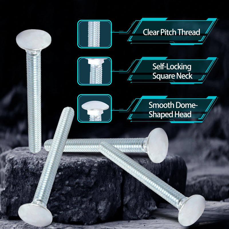 Luomorgo 12 Sets 1/4"-20 x 2 1/2 in. Carriage Bolts, Round Head Square Neck Fully Threaded Screws, Galvanized Steel Carriage Bolts with Hex Nuts, Flat Washers 1/4"-20 x 2 1/2 in. - NewNest Australia