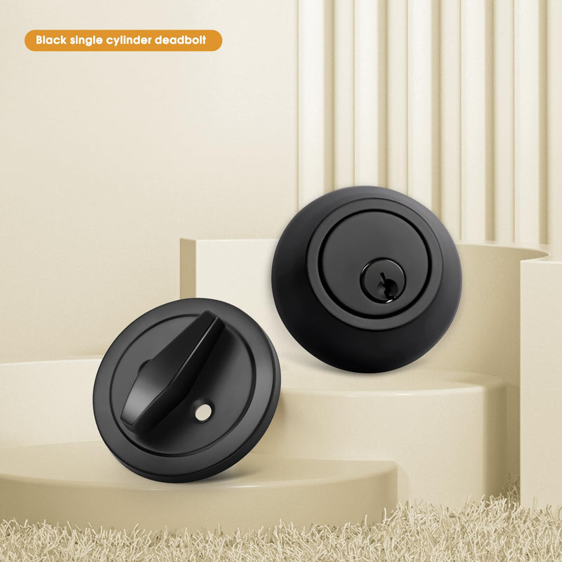 Gobrico Black Keyed Single Cylinder Deadbolts Door Locks Round Keyed Both Sides Combo Door Locksets with Different Keys for Exterior or Interior Doors 3 Pack