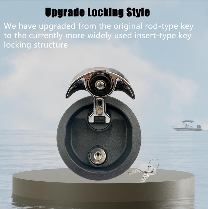 T-Handle Boat Hatch Latch Lock with Keys - Flush Mount Marine Cam Latch Replacement, Anti-Corrosion Zinc Alloy & ABS Plastic, Hardware for Boat Deck, RV Compartment (Black & Chrome)
