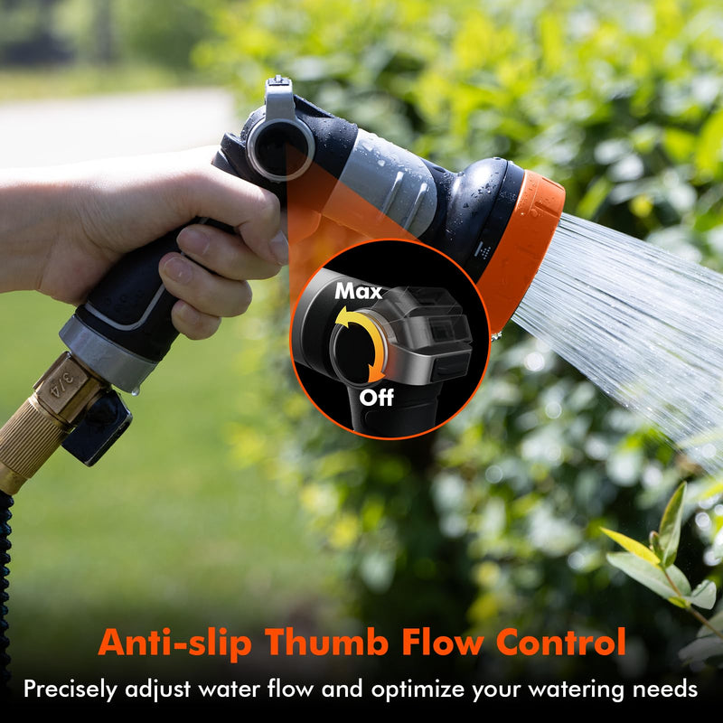 RESTMO Multi-Angle Garden Hose Nozzle with Sprinkler Function, Heavy Duty Water Hose Nozzle with 4 Spray Patterns, Magic Twist and Thumb Flow Control for Garden Watering, Car Washing & Yard, Orange 1