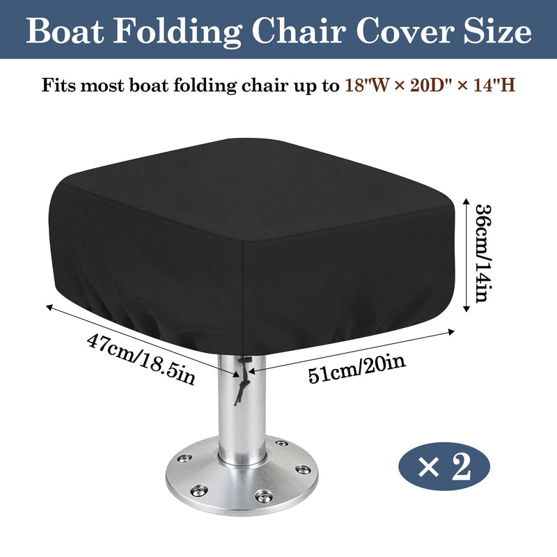 Klmnop 2 Pack Waterproof Boat Folding Seat Covers, Heavy Duty 420D Silver-Coated Oxford Fabric All-Weather Protective Cover for Boat Folding Chairs, 18" W x 20" D x 14" H Black