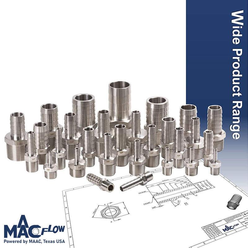 MAACFLOW Stainless Steel 1/8" Male NPT to 5/16" Hose ID Barb Barbed Hose Fitting Adaptor Connector (Pack of 2) 5/16" Barb x 1/8" Male NPT Pack of 2
