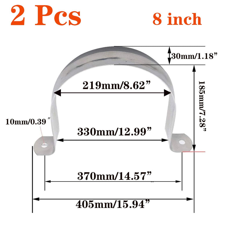 2 Pcs 8inch Rigid Pipe Strap,Two Hole Stainless Steel Strap U Bracket, Widened Tube Strap Tension Clip Assortment Kit Heavy Duty Pipe Clamp（219mm） 219mm/8inch