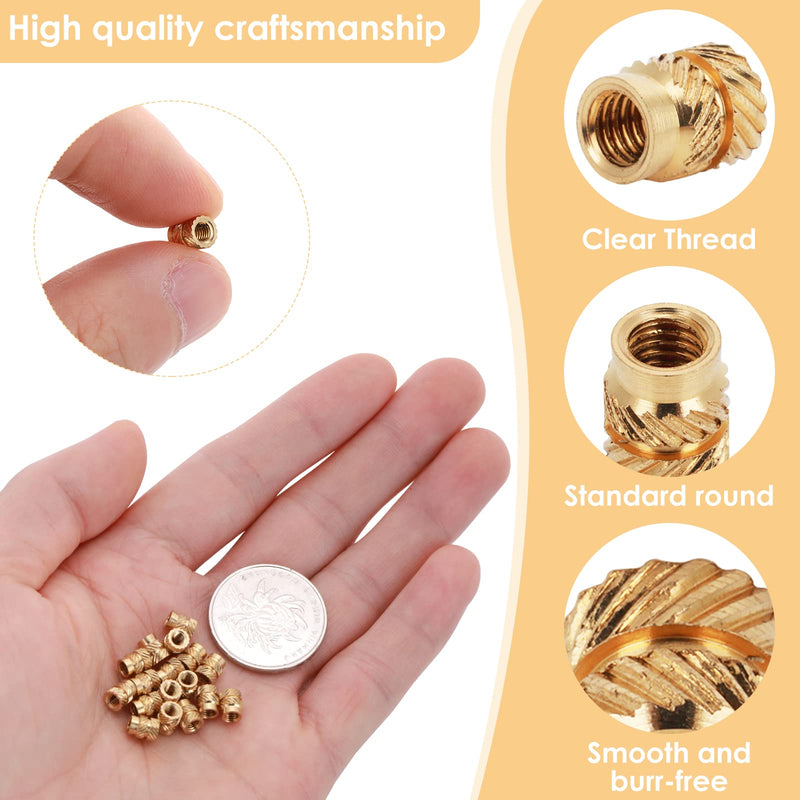 100 Pcs M3 Threaded Insert M3 Heat Set Inserts 3D Printing Brass Nuts Knurled Twill Thread Nut Inserts for Loptop Automotive Plastic Shells