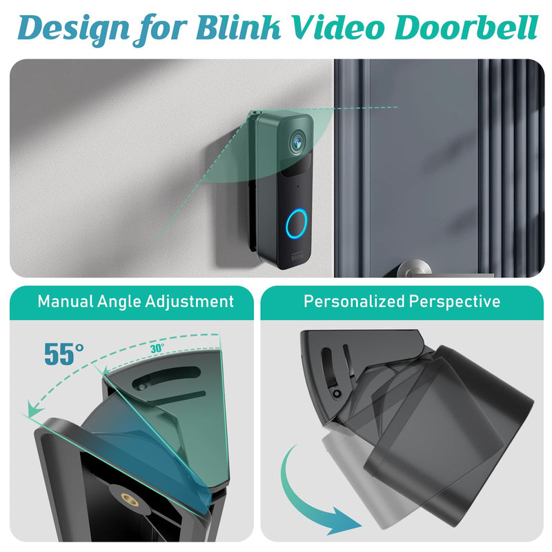 Blink Doorbell Angle Mount, Adjustable 30 to 55 Degrees Corner Mount, Angled Mounting Bracket Wedge Kit for Blink Video Doorbell Camera, Black for Home Apartment Office Room