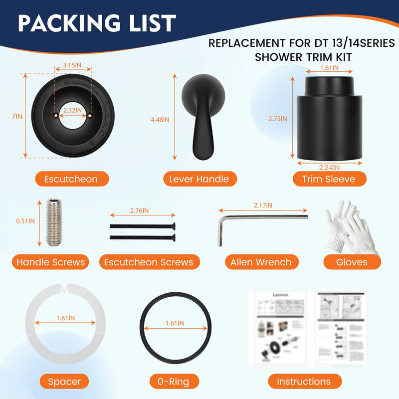 Replacement for delta Classic 13/14 Series Single-Function Shower Valve Trim Kit, T13020-BL Matte Black Shower Handle Set, Fit R10000 Series Shower Valve(Catridge and Valve Not Included)