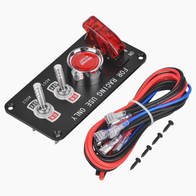4-in-1 Ignition Switch Panel Includes Push-Button Start, Toggle Switch, and LED Indicator Lights DC 12V 20A Racing Switch Panel Push-Button Ignition Kit Suitable for RVs, Trucks, Cars, Boats