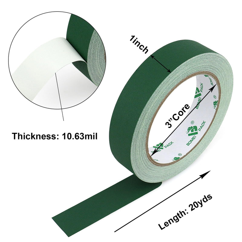 BOMEI PACK Dark Green Gaffer Tape, Matte Non-Reflective, 1inch x 20yds No Residue Hand Tear Self-Adhesive Tape for Labeling, Cable, Stage, Photo Studio, Painters and Duct Repair, 3 Pack 1in*20y (Pack of 3)