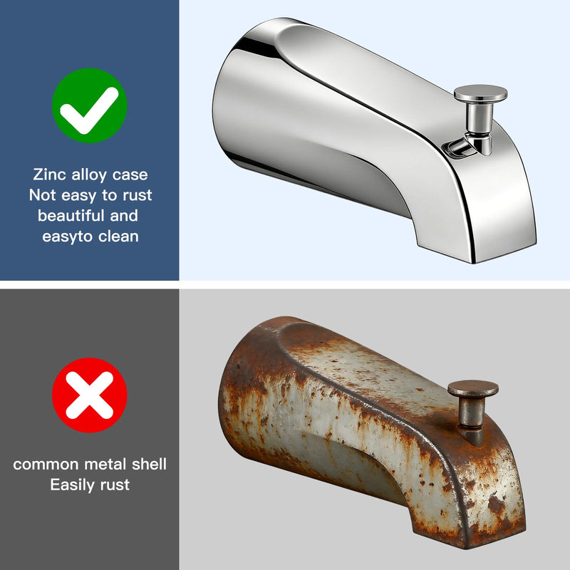Tub Spout with Diverter, Heavy Duty All Metal Bathtub Faucet with Brass,Shower Slip-on Bathtub Faucet for 1/2 Inch Copper Pipe,5-3/8 Inch Bath Tub Faucet Replacement,Chrome Chrome
