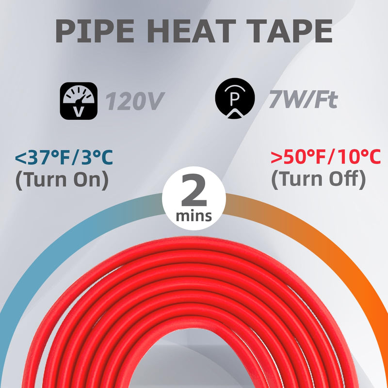 18 FT Heat Cable for Pipe Freeze Protection YeloDeer, Water Pipe Heat Trace with Thermostat, Pre-assembled Heat Tape for Water Pipes Keeps Water Flowing 120 V 18-Feet