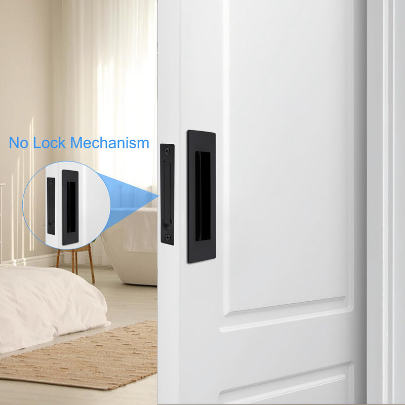 Dontay 2 Set Pocket Door Pull Handle, 304 Stainless Steel, Rectangle Recessed Flush Finger Pulls&Edge Spring Pull,No Lock,Hardware Set for More Than 1-1/8” Thickness Sliding Door(Matte Black,4.7'') ﻿ 4.72 inch (120 mm) 2Pack Matte Black