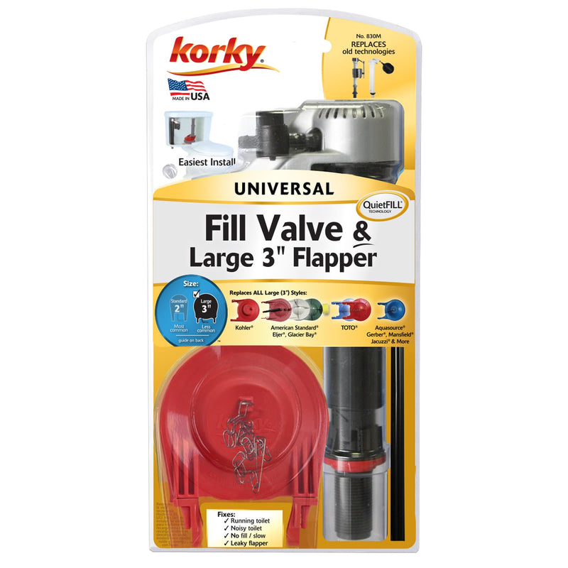 Korky 830MP QuietFILL Platinum Toilet Fill Valve and Premium Large 3-Inch Flapper-Easy to Install-Made in USA 7-3/4 In. - 13-1/2 In.