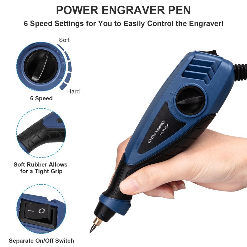 25W Engraving Pen, 6 Speed Power Engraving Tool, Handheld Engraver Pen with Tungsten Carbide Steel Bits for Wood Metal Glass Professional Etching Tool